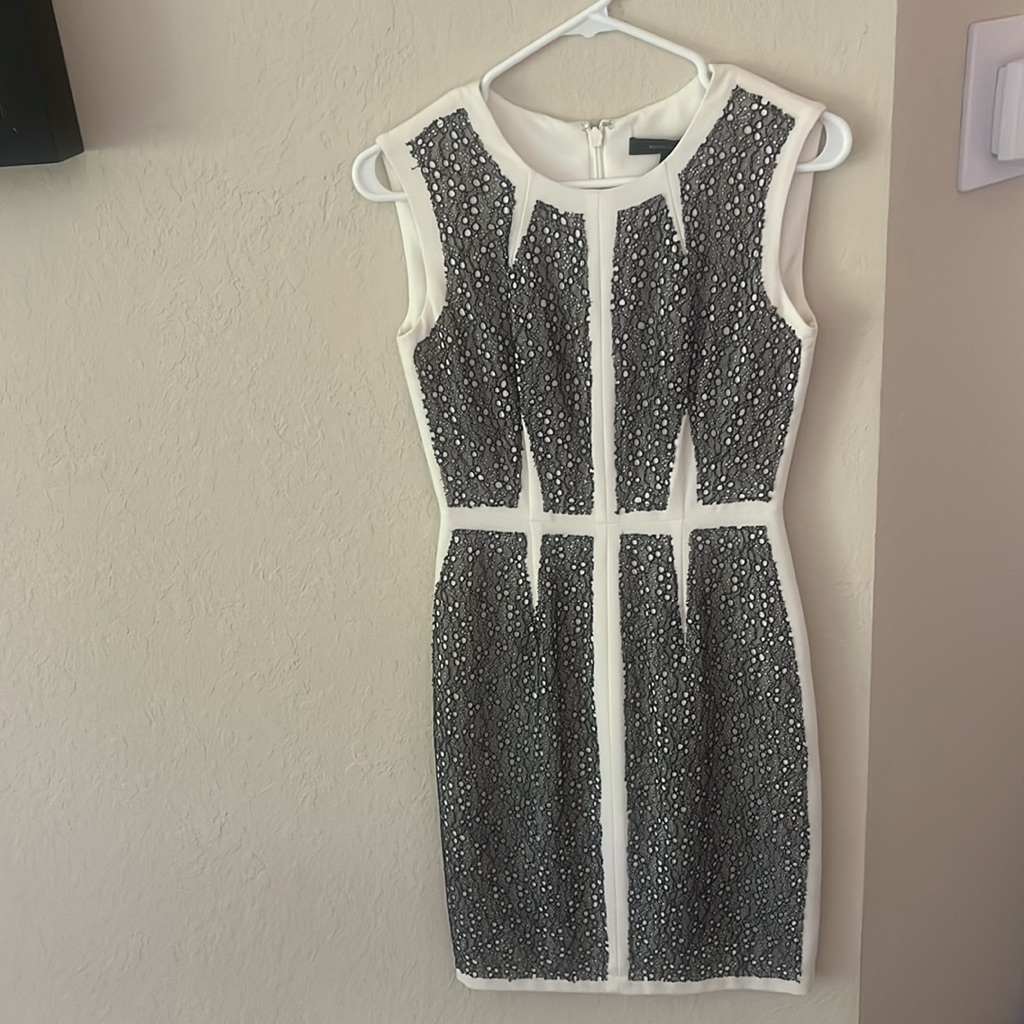 Bcbgmaxazria White And Black Laced Dress